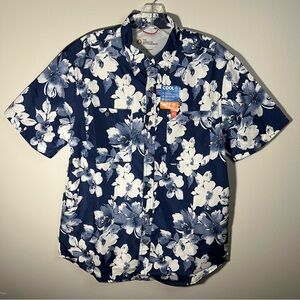 The American Outdoorsman Men's Blue and White Floral Button Down Shirt